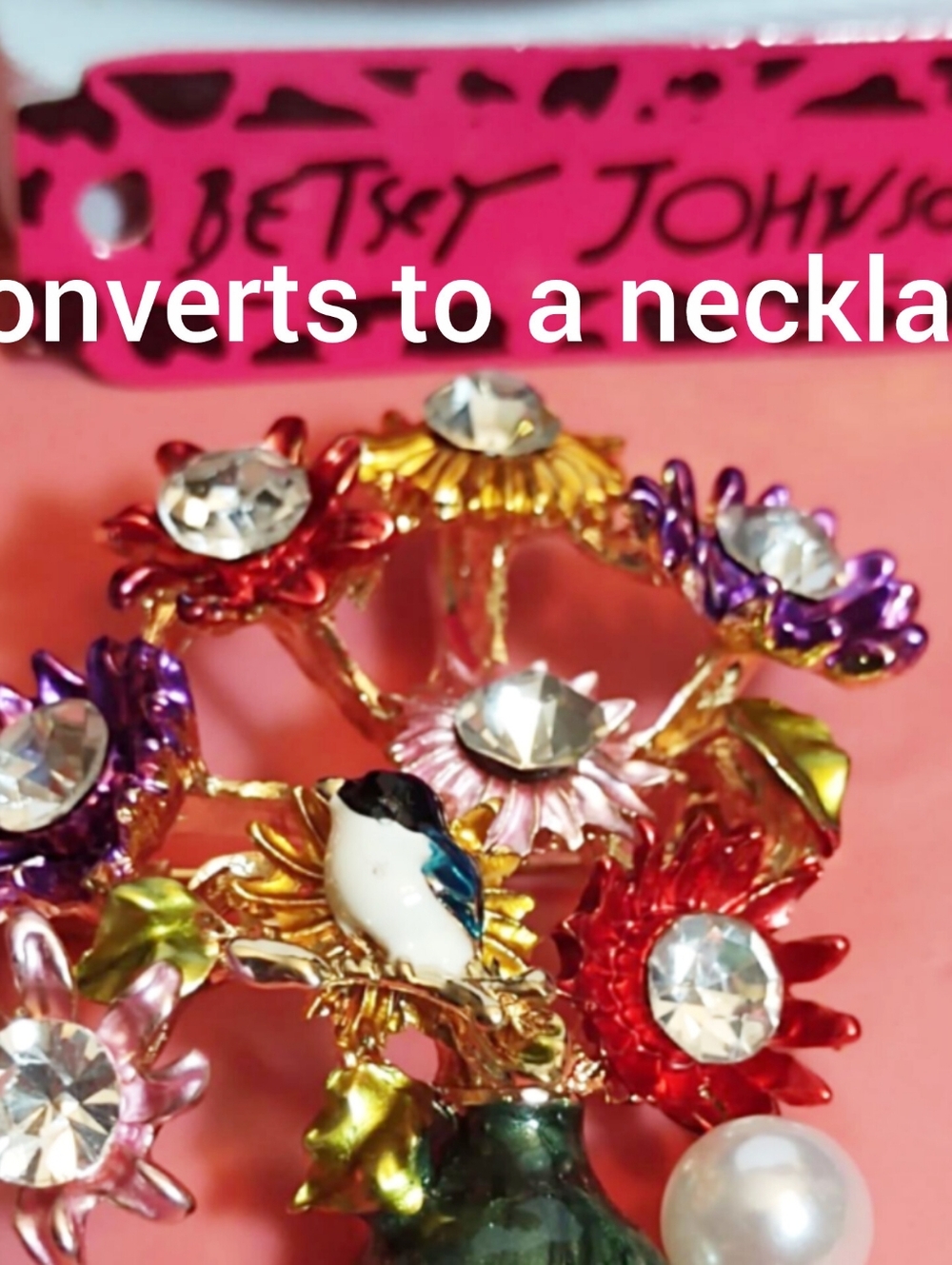 Betsey Johnson Multicolor Bird Enamel & Crystal Flower Bouquet Brooch